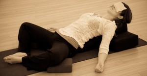Restorative yoga, reclined bound angle